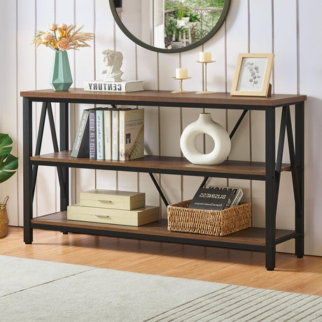 HOMISSUE Entryway Console Table, Rustic Couch Table with Wide Storage, Industrial Sofa Tables for Entryway with 3-Tier Open Shelves, Entryway Table for Living Room, Hallway, Brown, 55 Inch HOMISSUE
