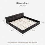 Olodumare King Grounded Bed Frame with Headboard, Cute Puff Grid Pattern Chenille Upholstered Platform Floor Bed with Sturdy Slats, No Box Spring Needed, Easy Assembly, Charcoal Grey Olodumare