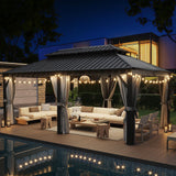 oneinmil 12' X 20' Hardtop Gazebo, Galvanized Steel Double Roof, Aluminum Metal Gazebo with Curtains and Netting, Permanent Gazebo Pavilion for Gardens, Decks, Patios oneinmil