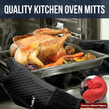 Walfos Silicone BBQ Gloves - Heat Resistant Grilling Gloves, Premium Non-Slip Kitchen Silicone Oven Mitt With Protective Cotton Layer Inside, Waterproof, Great for Grilling, Kitchen and Cooking, Black Walfos