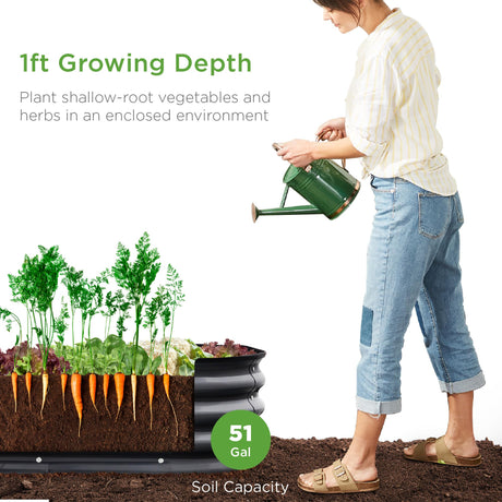 Best Choice Products 4x2x1ft Outdoor Metal Raised Garden Bed, Oval Deep Root Planter Box for Vegetables, Flowers, Herbs, and Succulents w/ 51 Gallon Capacity, Rubber Edge Guard - Charcoal Best Choice Products