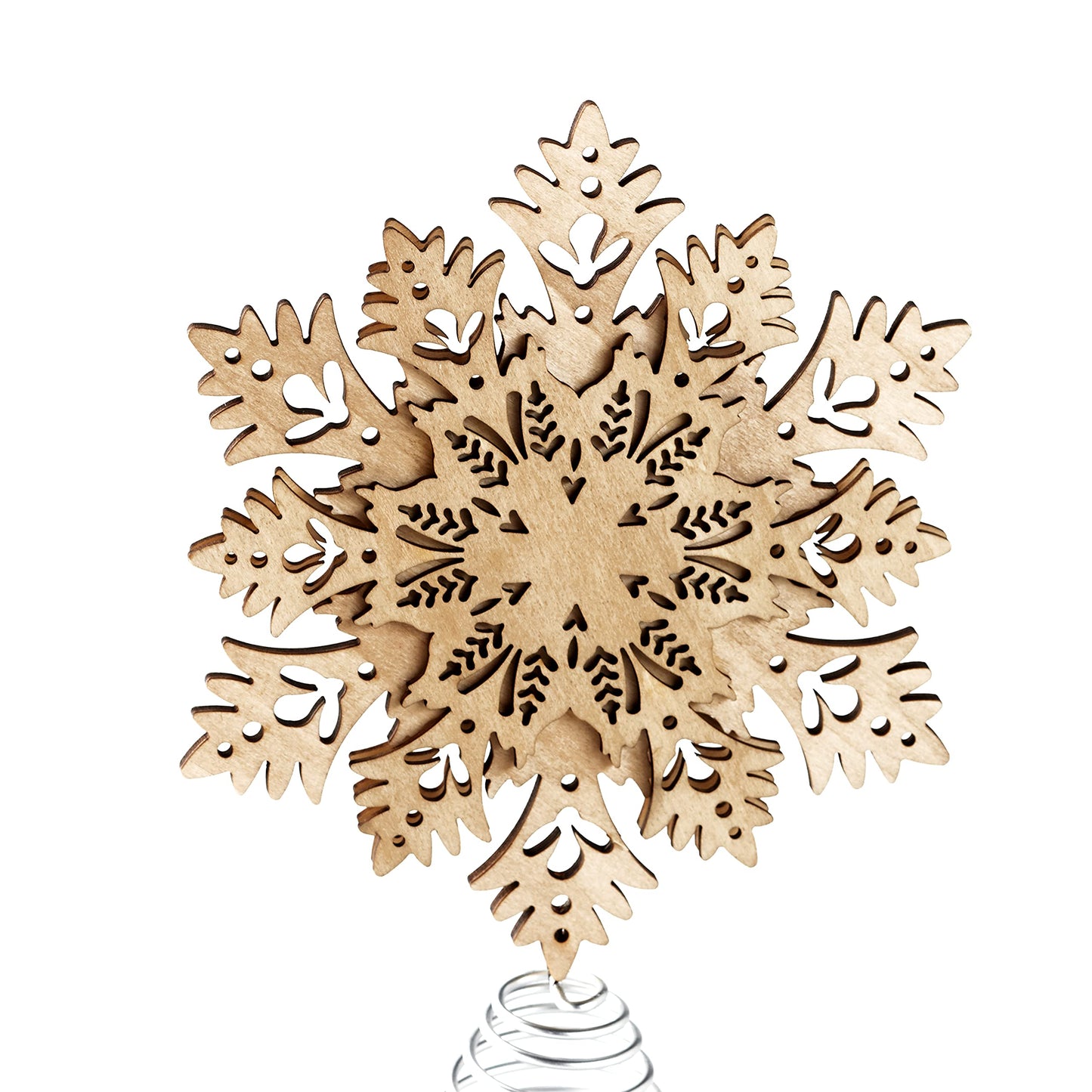 Snowflake Tree Topper - Wooden Christmas Ornament with Carved Look