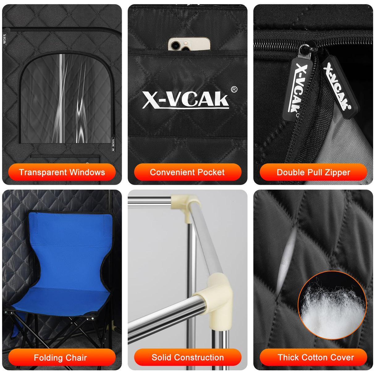 X-Vcak Extra Large Sauna Box, Steam Sauna, Portable Sauna for Home, Sauna Tent with 3L Steamer, Folding Chair and Remote Control, 9 Levels X-Vcak