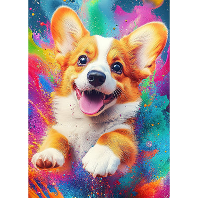 MEIYUDA Dog Diamond Art Kits for Adults, 5D Cute Colorful Dog Diamond Art Kits for Beginners, DIY Round Full Drill Diamond Gem Art with Painting Tools for Home Wall Decor 12x16 Inch