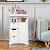 ZENY Modern White Wooden Bathroom Floor Cabinet with Adjustable Shelves and 3 Drawers ZENY