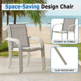 Seekverse 5-Piece Outdoor Dining Set, Round Metal Table with 4 Grey Chairs, Teak Patio Table with Umbrella Hole for Garden, Yard, Patio Seekverse