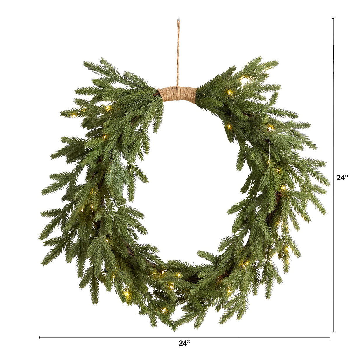Nearly Natural 24in. Holiday Christmas Pre-Lit Cascading Pine Artificial Wreath Nearly Natural