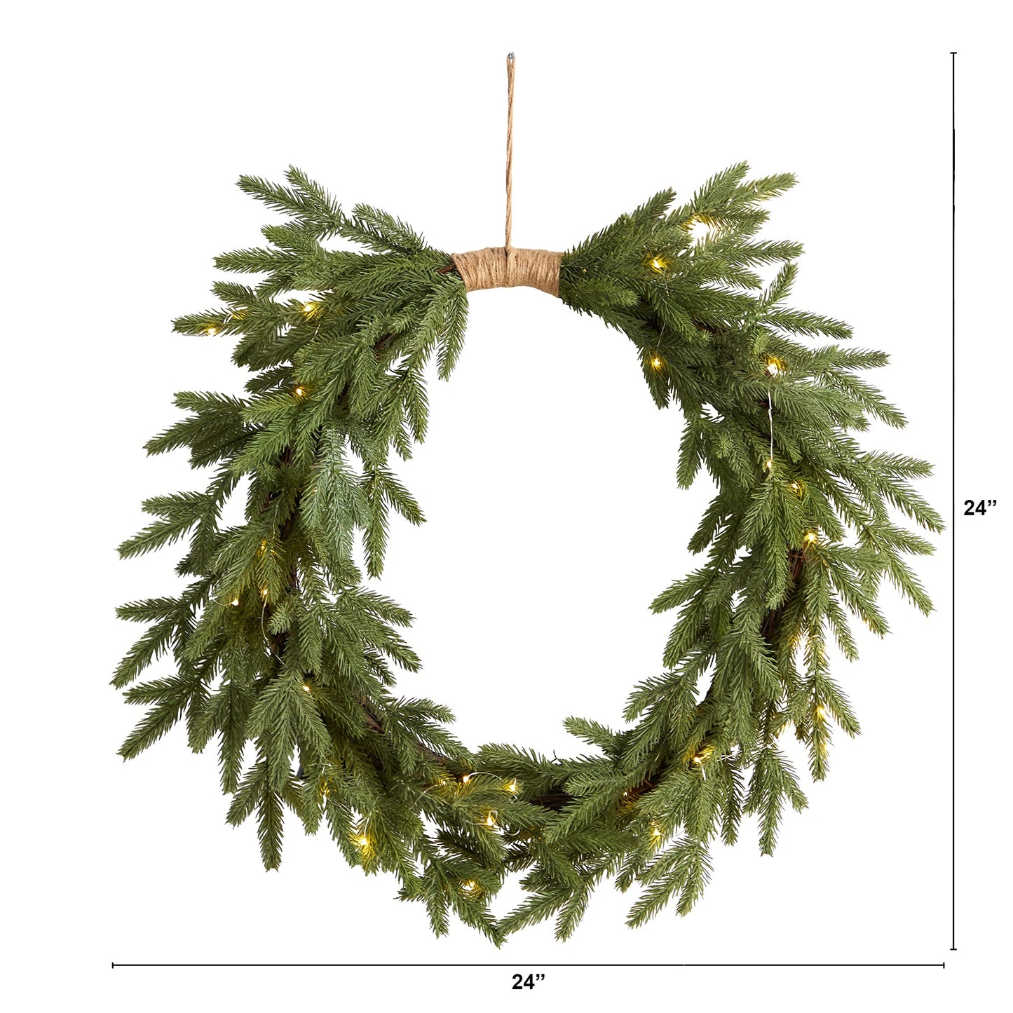 Nearly Natural 24in. Holiday Christmas Pre-Lit Cascading Pine Artificial Wreath