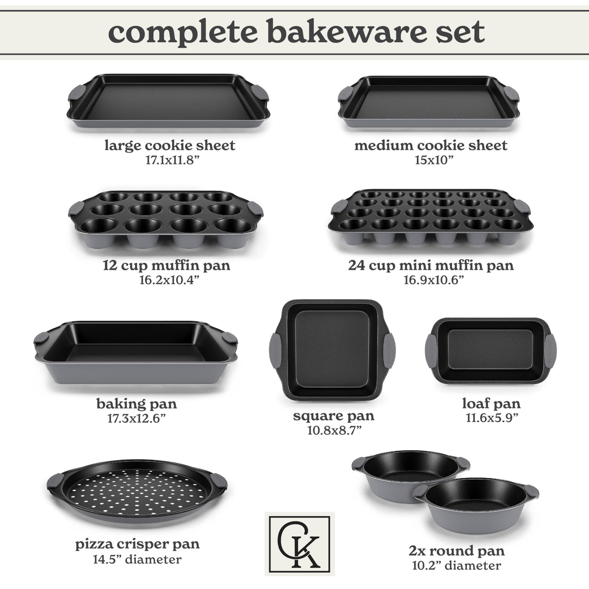 Country Kitchen Nonstick Stackable Bakeware Set - Durable, Easy Release Baking Set, Gray, 10 Pcs Country Kitchen