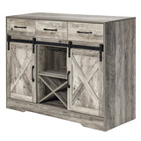 Chic Grey Farmhouse Wine Cabinet and Coffee Bar with Sliding Barn Doors and Ample Storage WoodArtSupply