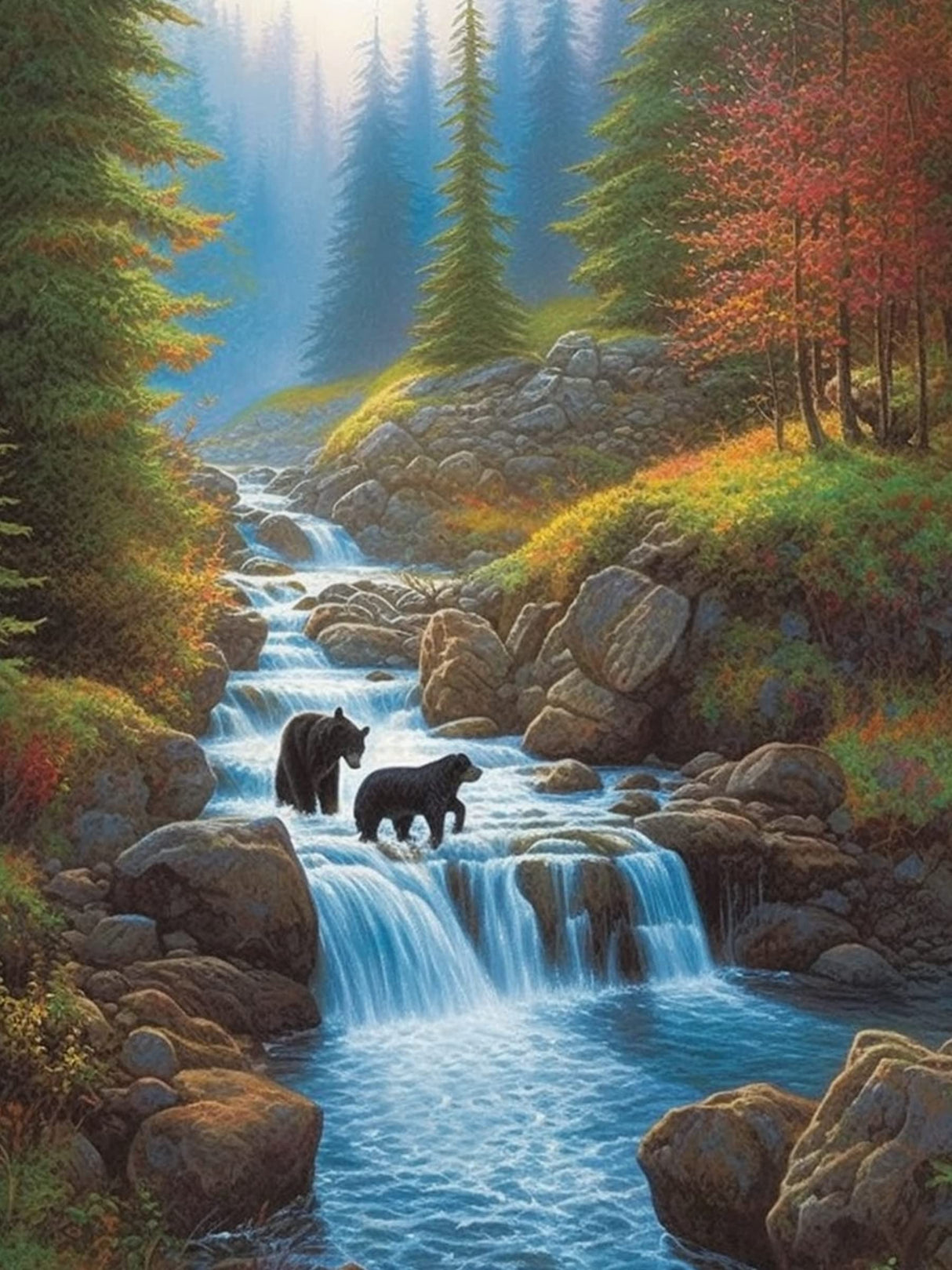 5D Diamond Painting Landscape, Paint with Diamonds DIY Diamond Art Forest Woods Streams, Diymood Painting by Number Kits Full Drill Rhinestone for Home Wall Decor 12x16inch Diymood