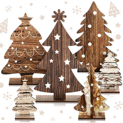 Cinnvoice 6 Pcs Wooden Christmas Trees Tabletop Decor Rustic Wood Christmas Trees Xmas Centerpieces Table Wooden Signs Farmhouse Table Home Decor for Home Office Farmhouse