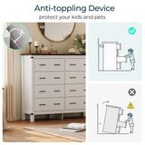 LINSY HOME Farmhouse 8 Drawer Double Dresser for Bedroom, 50” Wide Rustic Wood Chest with Deep Drawers, Modern Dressers with Storage and Metal Handles for Closet, Living Room, Hallway, Off White LINSY HOME