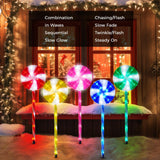 Outdoor Christmas Decorations Solar Pathway Lights, Set of 5 Lollipops Peppermint Stake Lights, 8 Modes Candy Cane Walkside Lights, Outdoor Xmas Decoration for Walkway,Yard ILLUMINEW