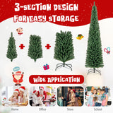 Goplus 8ft Pre-Lit Slim Pencil Christmas Tree, Artificial Skinny Xmas Tree with Quick Shape Technology, 671 Lush Branch Tips, 250 Warm White LED Lights, Slender Holiday Tree for Home Office Decoration Goplus