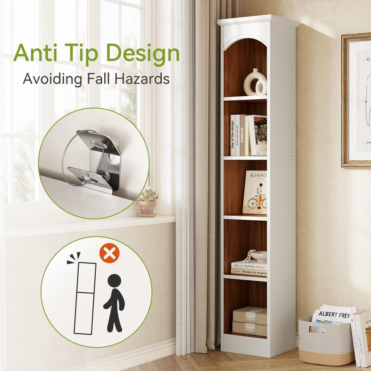 LITTLE TREE 70.9" Tall Bookcase, 5-Tier Open Bookcase with Cubes, Wood Bookshelf with Storage Space, Freestanding Narrow Bookcase for Home Office, White, 1 Pack LITTLE TREE