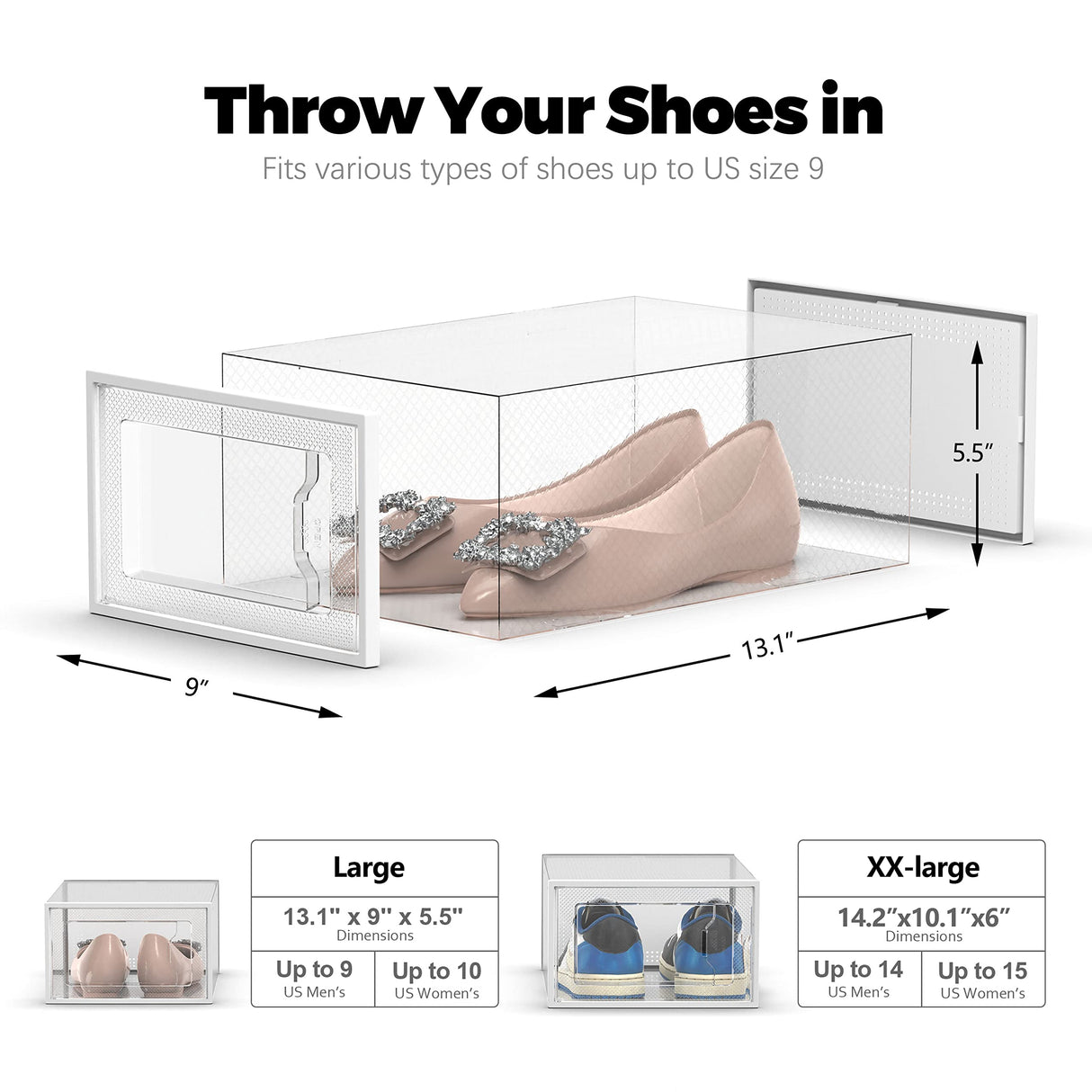 SEE SPRING 12 Pack Shoe Storage Box, Clear Plastic Stackable Shoe Organizer for Closet, Space Saving Foldable Shoe Rack Sneaker Container Bin Holder SEE SPRING