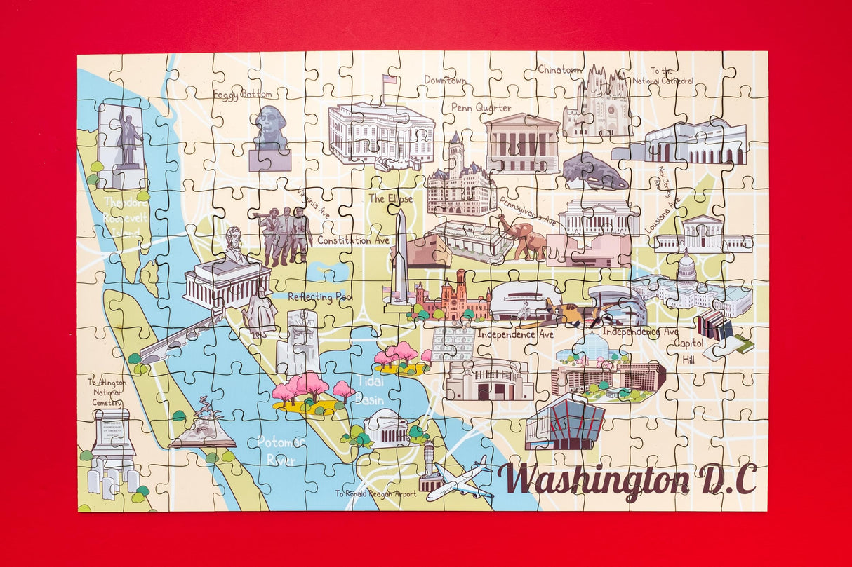 Terra Puzzles Washington DC Illustrated Map Wooden Jigsaw Puzzle - 152 Pieces | Educational Fun for Children & Adults Featuring Famous Landmarks Wood Puzzle Terra Puzzles