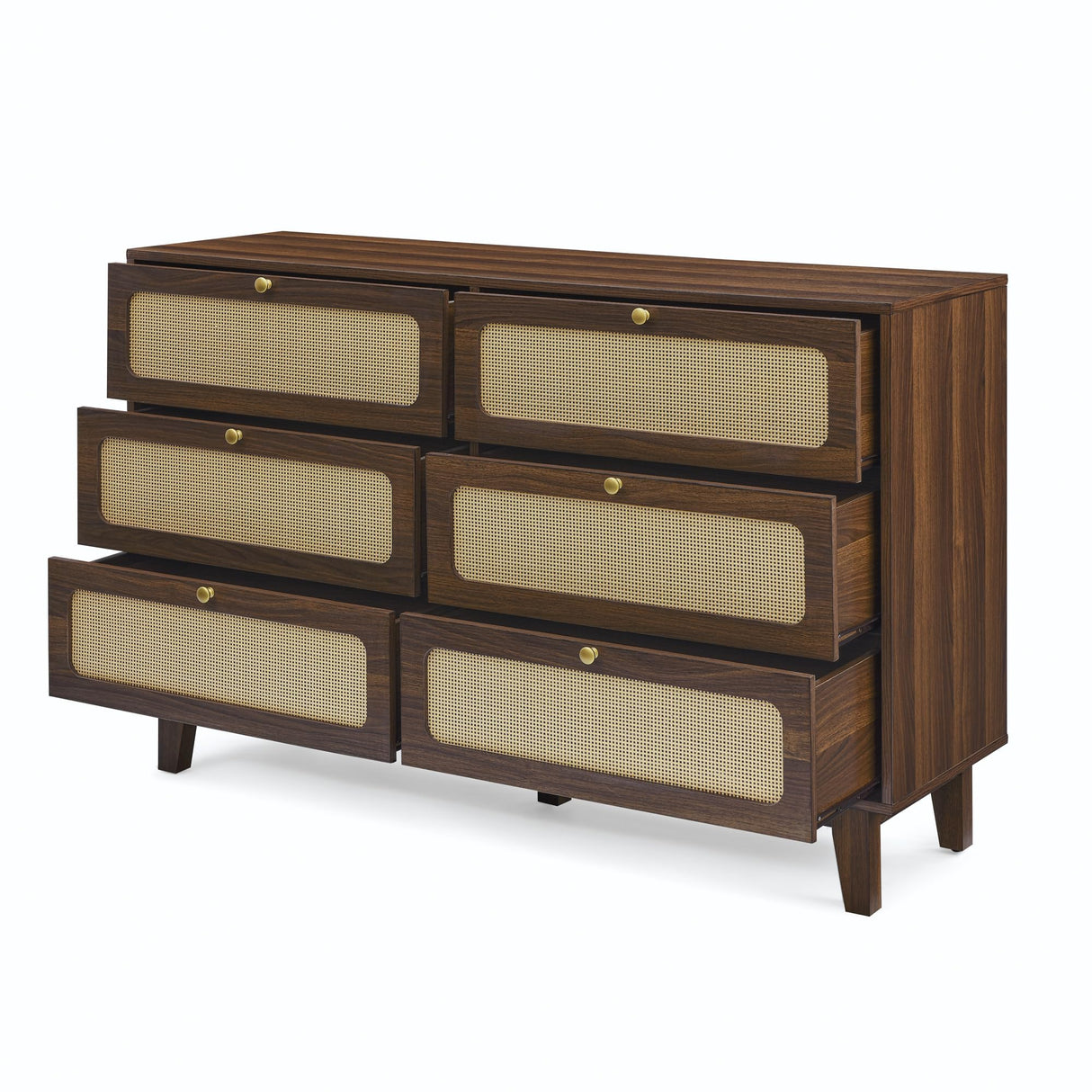 NicBex Rattan Dresser for Bedroom with 6 Drawers,Modern Cannage Rattan Wood Closet Chest of Drawers,Rattan Storage Dresser for Closet, Bedroom,Living Room,Hallway,Natural Walnut NicBex