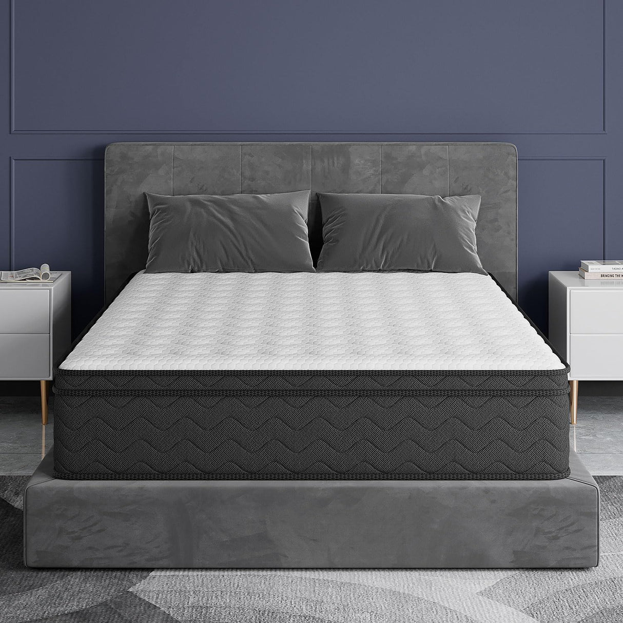 PECHINOU Queen Mattress, 12 Inch Mattress Queen Size, Hybrid Matress in a Box, Memory Foam & Medium Firm Support, Oeko-TEX & CertiPUR-US Certified, Pressure Relief, Cool & Breathable PECHINOU