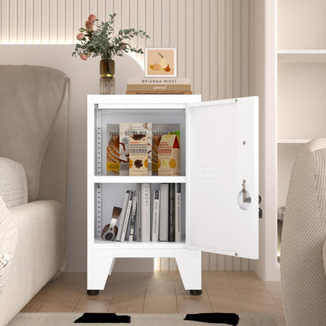 GAIOUS White Nightstand, Single Door Pantry Cabinet with Adjustable Shelf and Feet can be Used as Side Table, Stackable Small Storage Cabinet for Bedroom, Living Room, Office and Gym GAIOUS
