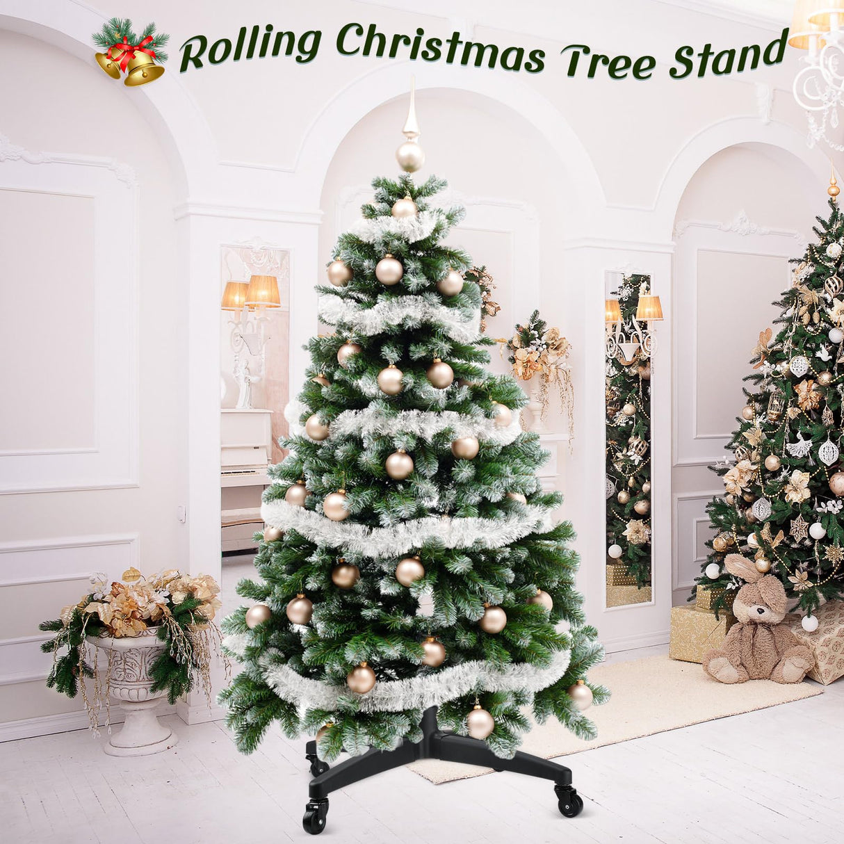 Chitidr Rolling Christmas Tree Stand for up to 9.8 Feet Tall Adjustable Artificial Fake Tree Stand Base with Casters Holder for Xmas Home Decoration Fit Chitidr