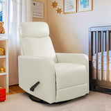 Neioml Swivel Rocking Recliner Chair for Small Space, Manual Swivel Glider Recliner for Nursery,RV,Rocking Recliner with Footrest and Side Pocket,Breathable Leather,Beige Neioml
