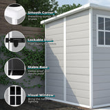 Outdoor Storage Shed 6x6 FT, Resin Lean to Shed with Floor, Window, Lockable Door, Waterproof Outside Sheds Patio Furniture Tool Shed for Bike, Garbage Can, Lawn Mower (Grey, 6 * 6ft) OUEEEDD