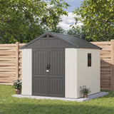 Patiowell 8 x 8 FT Plastic Outdoor Storage Shed with Floor, Resin Shed with Window and Lockable Door for Garden, Backyard, Tool Storage Use, Easy to Install in Beige (Kick-it Shed) Patiowell
