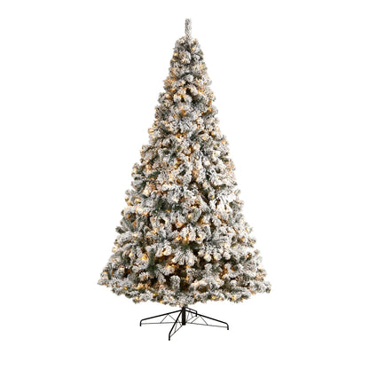 Nearly Natural 10ft. Flocked West Virginia Fir Artificial Christmas Tree with 800 Clear LED Lights and 1680 Tips