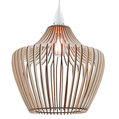 Bellaniks Wood Pendant Light - Easy-to-Assemble Ceiling Chandelier - Modern Boho Hanging Lamp Lighting Fixture for Dining, Kitchen, Bedroom, Living Room - Adjustable Nylon Cord, Uses Standard Bulb Bellaniks