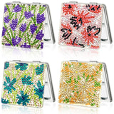 FILASLFT Diamond Art Mirror, 4 Pcs Diamond Painting Mirror, Flower Diamond Painting Compact Mirror, Portable Magnifying Folding Purse Mirror FILASLFT