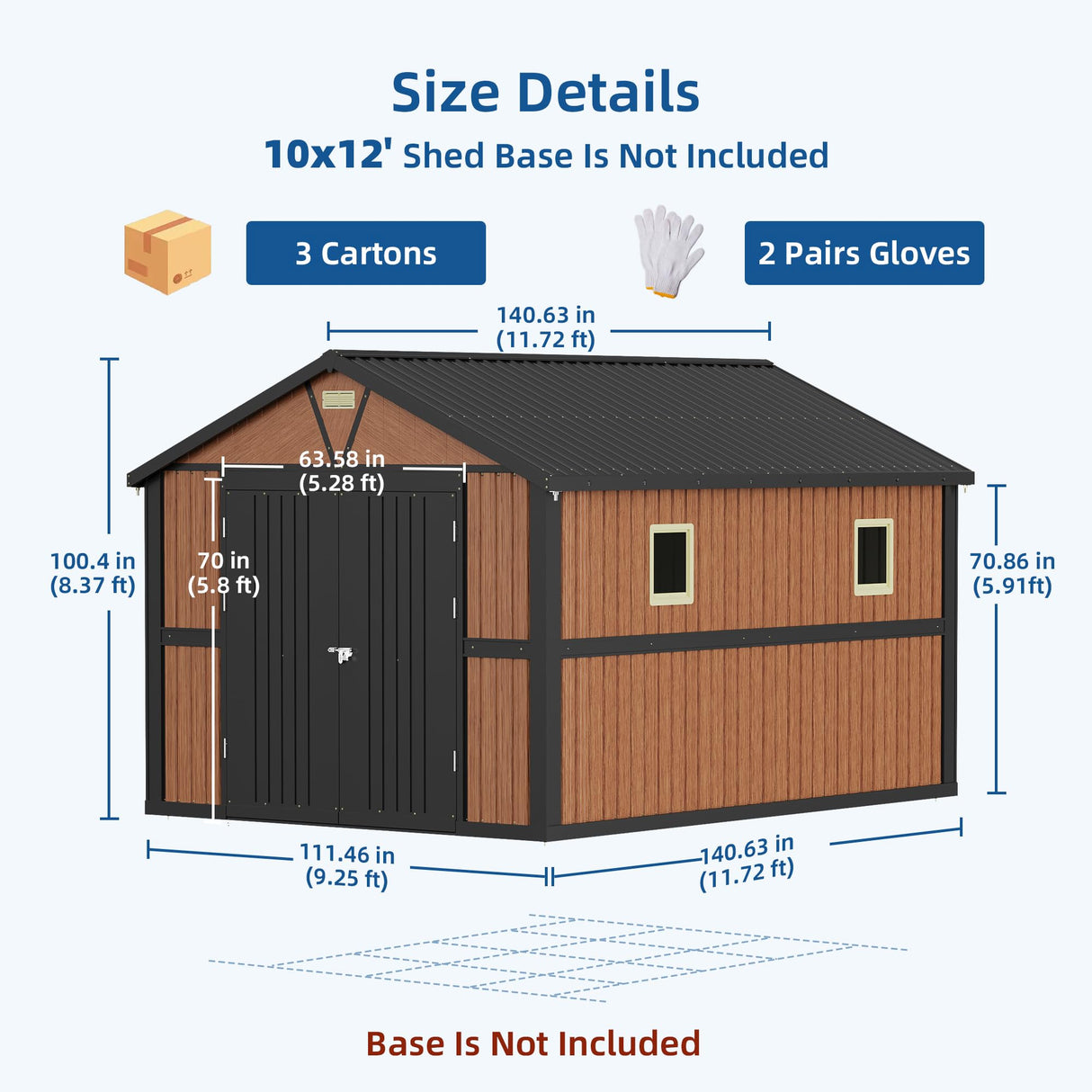 Canovire 10x12FT Outdoor Storage Shed, Metal Garden Shed with Lockable Doors and Windows, Large Tool Shed for Backyard, Patio and Lawn Canovire