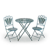 Alpine Corporation Indoor/Outdoor 3-Piece Peacock Feather Rustic Metal Bistro Set Patio Seating, Light Blue Alpine Corporation
