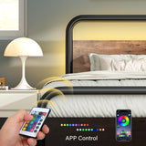 Catrimown Rustic Industrial Full Size Metal Bed Frame with LED Headboard and Footboard - Heavy Duty Design with Under Bed Storage Catrimown