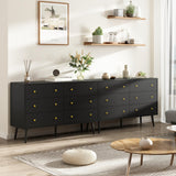 BAZELOR Dresser for Bedroom with 6 Drawers, Double Wood Dresser with Gold Handles, Modern Mid Century Chest of Drawers for Living Room, Hallway, Black BAZELOR