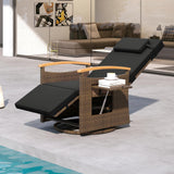 Tangkula Patio Rattan 360 Degree Swivel Recliner Chair, Wicker Lounge Chair w/Adjustable Backrest & Footrest, Cushioned Push Back Reclining Seat w/Flip Side Table for Porch, Yard, Lawn (1, Black) Tangkula