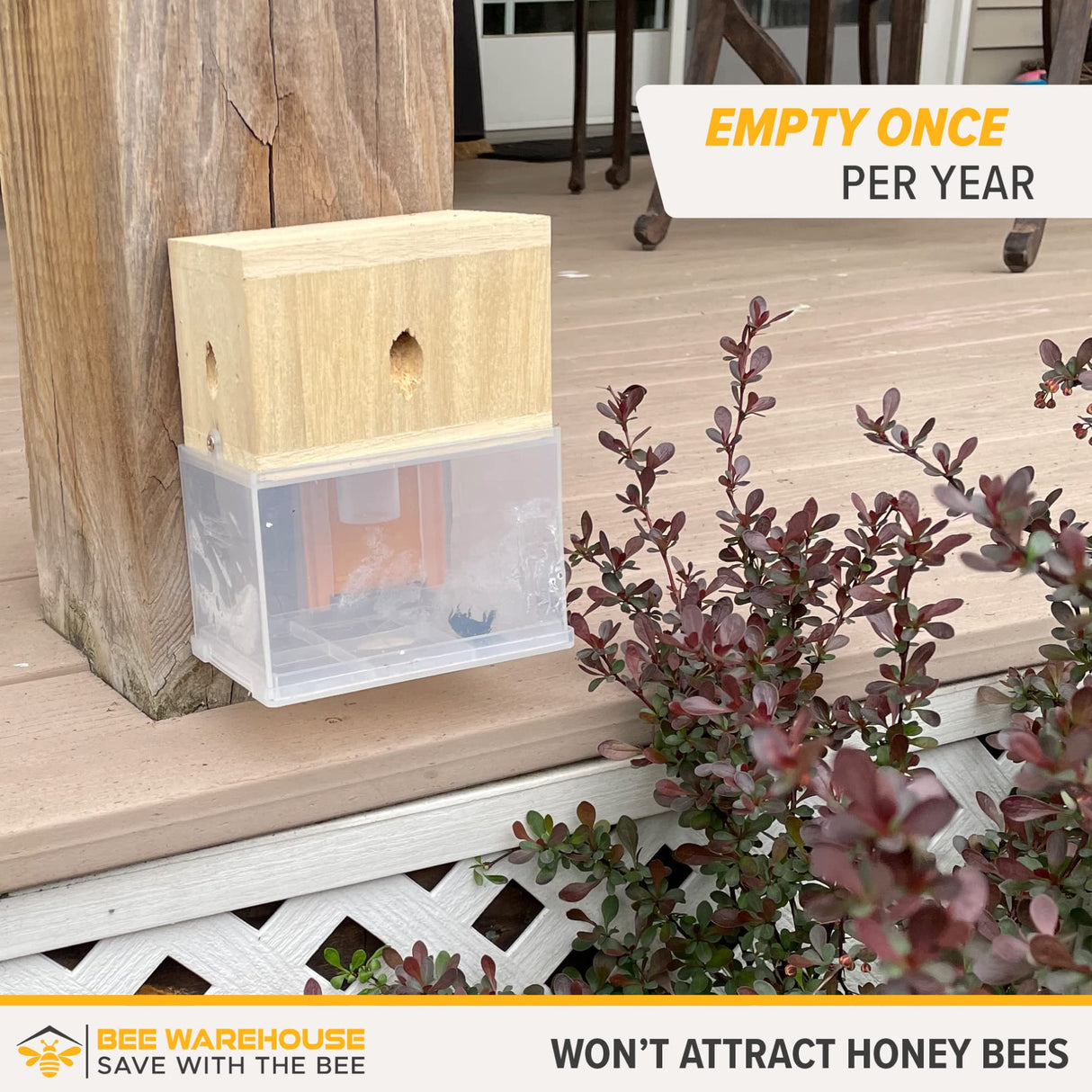 Bee Warehouse - Carpenter Bee Trap - Wood Boring Bee Trap - Unique Catch & Release Outdoor Carpenter Bee Trap - Includes Hanging Hardware & 5 Bee Dams Bee Warehouse