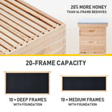 CREWORKS Bee Hive Boxes 10 Frame Langstroth Beehive, Bee Keeping Starter Kit Includes 1 Super Bee Box & 1 Bee Brood Box with Beehive Frames and Foundation, 2 Layers Complete Bee Hive Kit CREWORKS