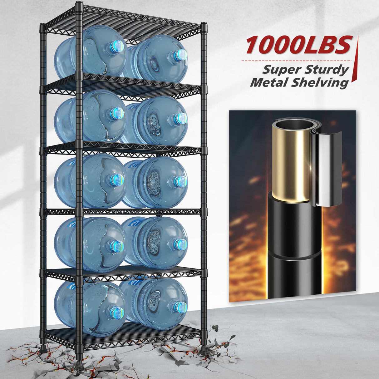 REIBII 72’’H Wire Shelving, 6 Tier Garage Shelving Units and Storage Shelves Heavy Duty, Adjustable Heavy Duty Metal Shelves for Storage Shelves for Pantry Kitchen Garage, 24’’W X18’’D X72’’H REIBII