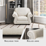 Lexicon Single Sofa Chair for Living Room Accent Chair, Textured Fabric Upholstered Armchair, Traditional Rolled Arm Chair, Comfy Chair for Bedroom/Office/Waiting Room, Beige Lexicon