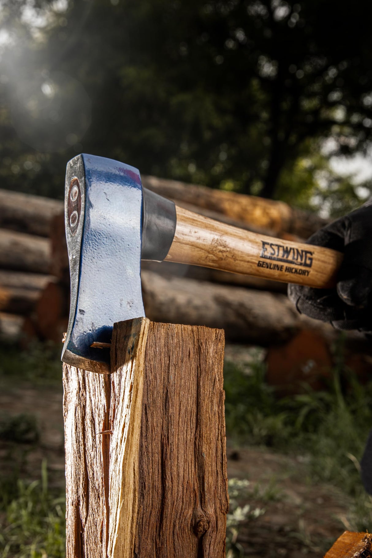 ESTWING 4 Pound 36 Inch Full Sized Hand Sharpened Axe with Curved Wooden American Hickory Handle for Cutting and Splitting, Green Estwing