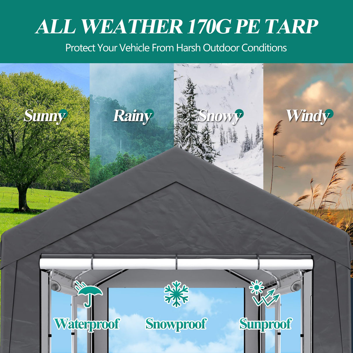 GARTOO Upgrade 10' x 20' Heavy Duty Carport, Extra Large Shelter with Roll-up Ventilated Windows & Side Doors, Portable Garage for Car Boat Truck Auto Shelter Motorcycle Outdoor Events Parties, Gray GARTOO