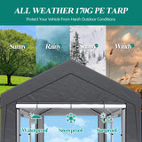 GARTOO Upgrade 10' x 20' Heavy Duty Carport, Extra Large Shelter with Roll-up Ventilated Windows & Side Doors, Portable Garage for Car Boat Truck Auto Shelter Motorcycle Outdoor Events Parties, Gray GARTOO