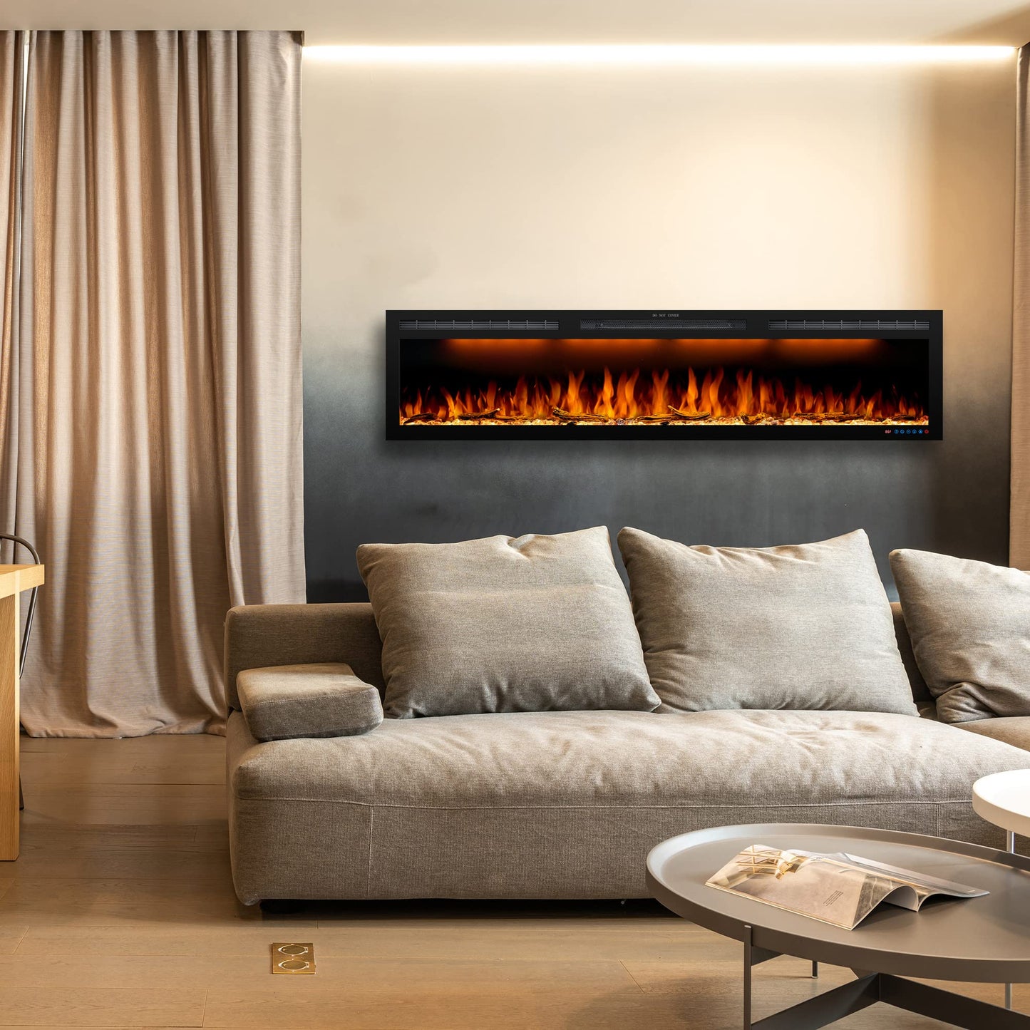 Dreamflame 72 Electric Fireplace Inserts, Recessed & Wall Mounted Fireplace Electric with Ultra-Narrow Frame, Colorful Flame Effect Display on Widescreen, Heat Up Fast, Thermostat, 750W/1500W, Black