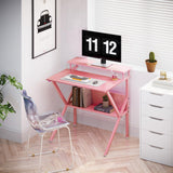 ODK Small Desk, 27.5 Inch Small Computer Desk for Small Spaces, Compact Desk with Storage, Tiny Desk Study Desk with Monitor Stand for Home Office, Pink ODK