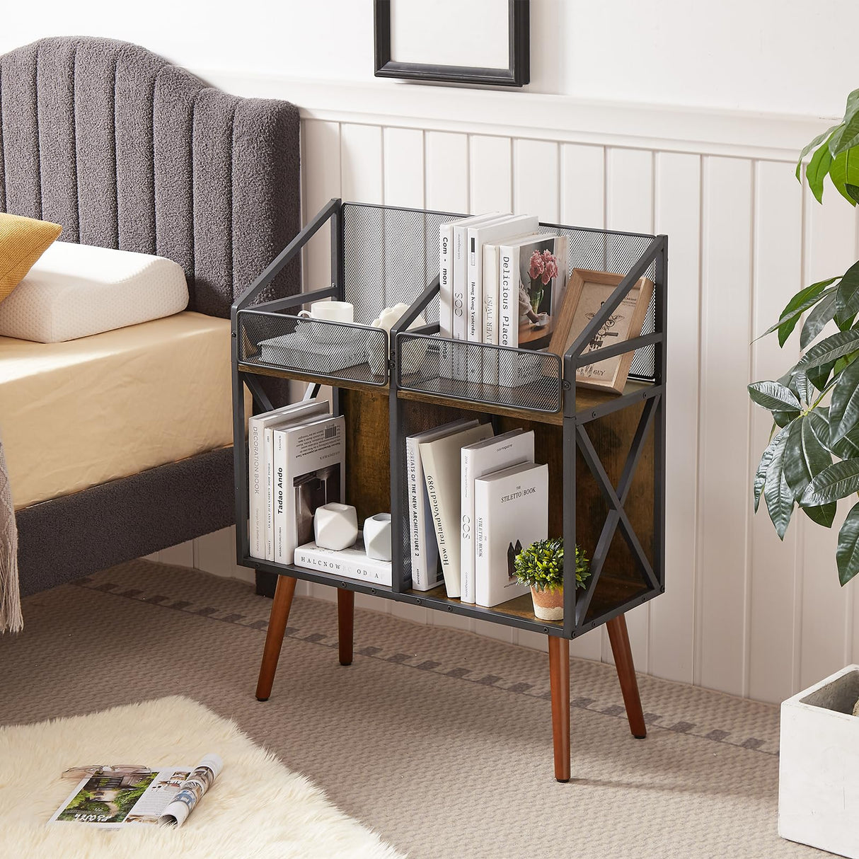 EYOCAL Vinyl Record Storage Holder Rack,250 LP Wooden Record Display Table for Albums Books Magazines Files for Living Room Bedroom Patent Pending EYOCAL