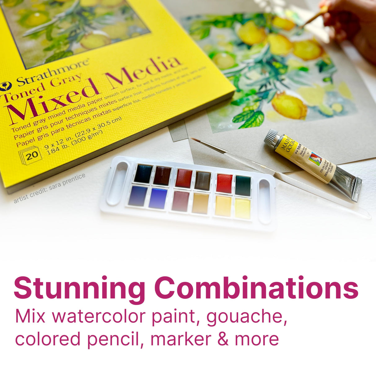 Strathmore 300 Series Mixed Media Pad, Toned Gray, Tape Binding, 184lb (300gsm), 20 Sheet, 9x12 inch, 1 Count Strathmore