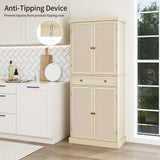 YHAOWORKS Kitchen Pantry Storage Cabinet - Rattan 4 Doors 1 Drawer Tall Cabinet with Adjustable Shelf and 6 Shelves, 72'' Freestanding Cupboard for Living Room, Dining Room, Bathroom (Natural) YHAOWORKS