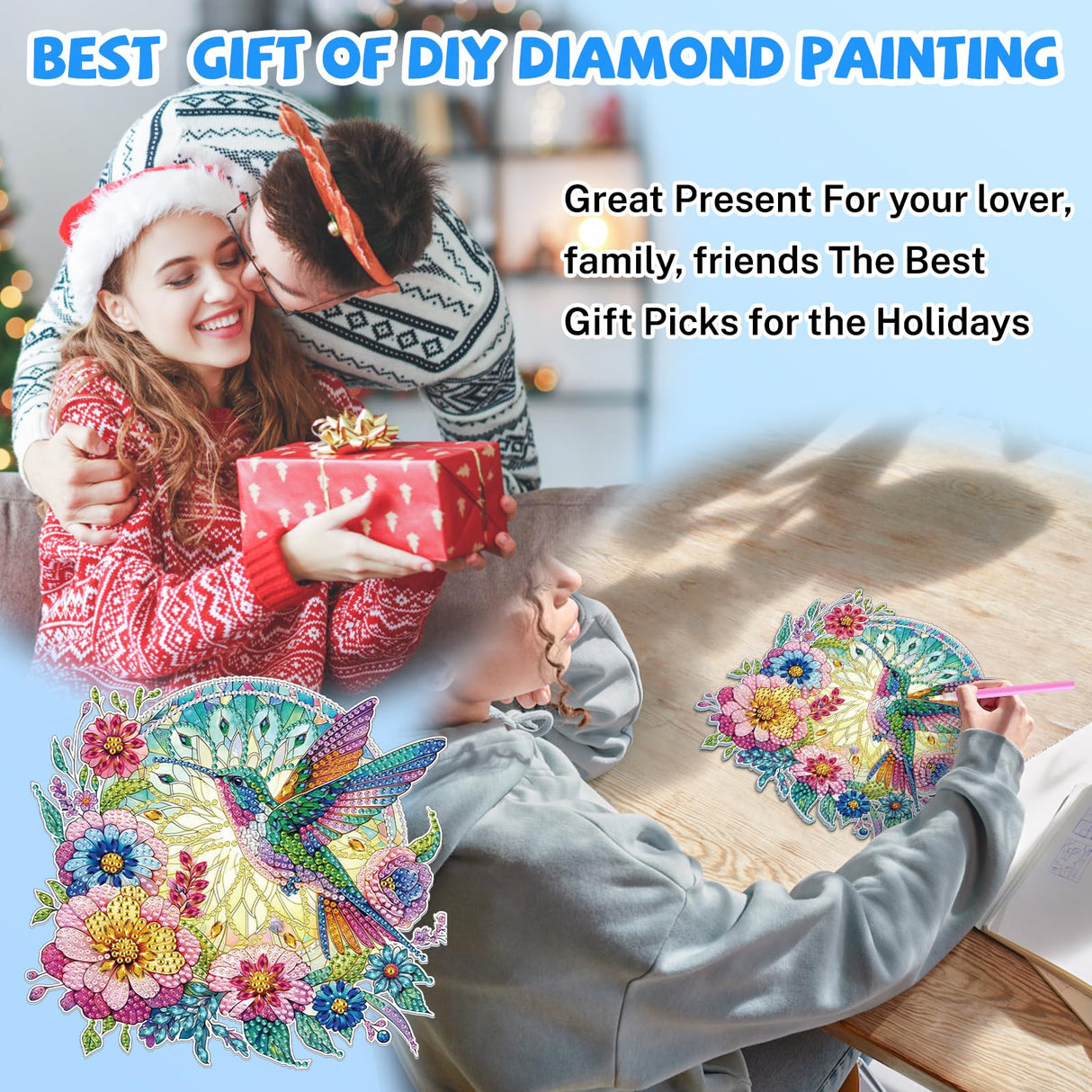 Bowetile Bird Diamond Art Hanging Kits for Adults Kids, 5D Special Shape Diamond Painting Flowers Pendant Kits, Animal Gem Art Suncatchers Painting Ornament for Home Garden Wall Decor Bowetile